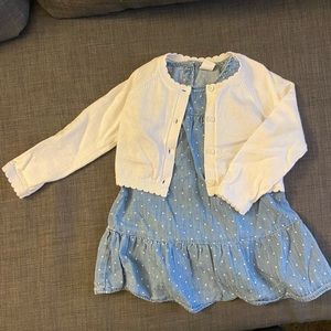 Super cute Gap cardigan and chambray dress